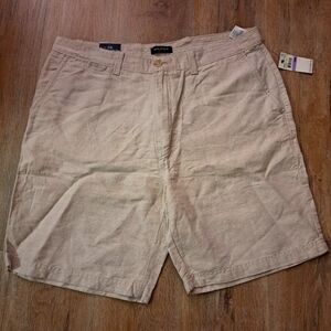 Nautica Classic Fit Flat Front Linen Cotton Blend Beige Shorts Men's Size 38